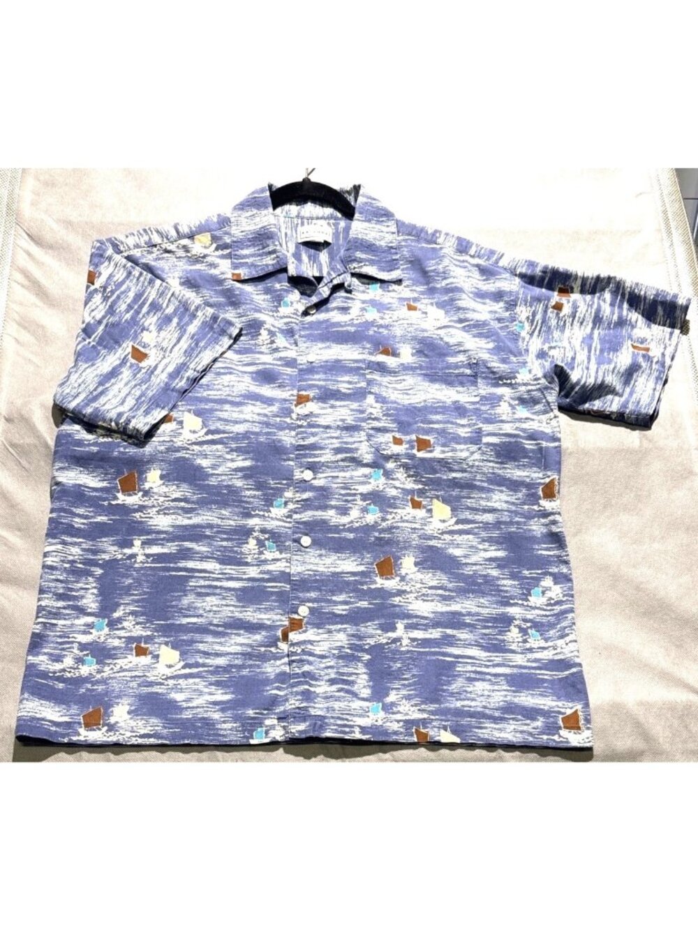 Arizona Jean Co. Large Blue Cotton Button-Up Shirt With Nautical Sailboat Print